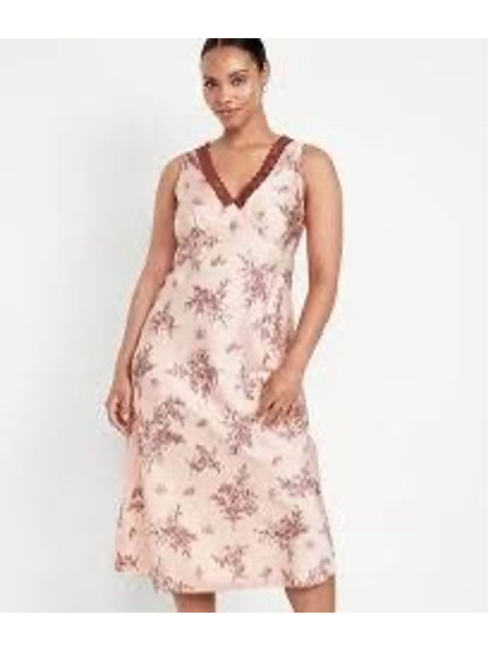 Old Navy Floral Satin Chemise Slip Dress, Women's Size XL, Pink/Brown